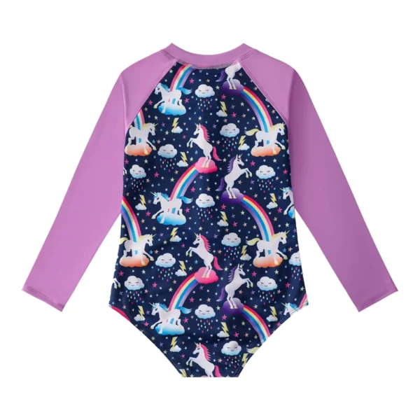 Kids Girls One Piece Swimwear Bodysuit Bathing Suit Swimsuit Beachwear Leotard Long Sleeve Front Zipper Swimming Beach Jumpsuit 3