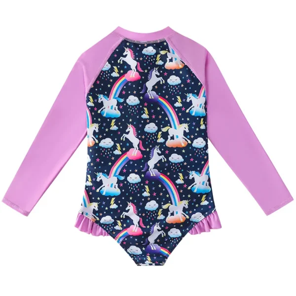 Cute Toddler Baby Girl Swimwear Long Sleeve Unicorn Infant Bathing Suits Bright Ruffle Mermaid Swimsuit Kids One Piece Beachwear 3