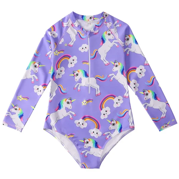 Cute Toddler Baby Girl Swimwear Long Sleeve Unicorn Infant Bathing Suits Bright Ruffle Mermaid Swimsuit Kids One Piece Beachwear 4
